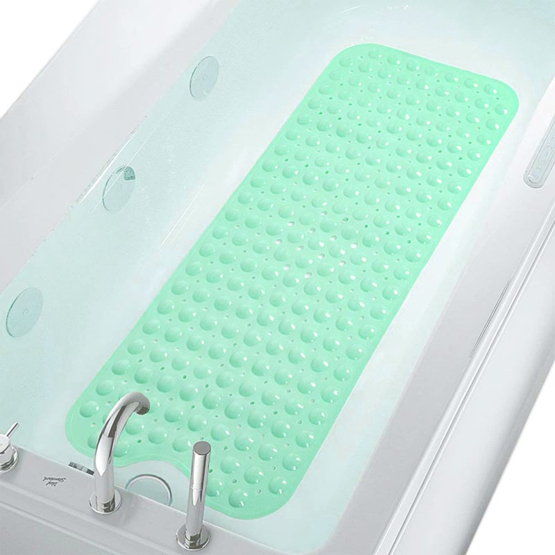 COMUSTER Anti Slip Extra Long Bathtub and Shower mat 39" x 16", Wet Floor Non-Slip for Elderly & Kids Bathroom, 30% Longer Bathtub Mats, 200 Suction Cups, Drain Holes, Machine Wash (Clear Blue) - Image 1